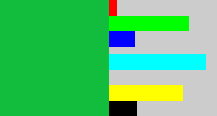Hex color #12bd3d - shamrock green