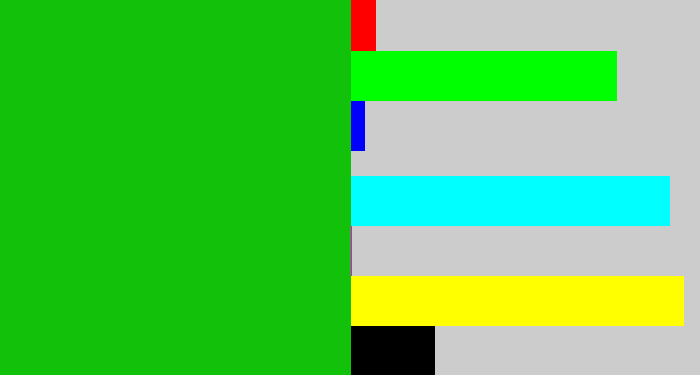 Hex color #12c20a - green