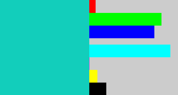 Hex color #12cebb - aquamarine