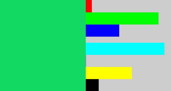 Hex color #12d963 - tealish green