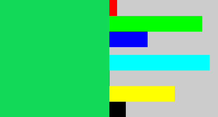 Hex color #12da58 - tealish green