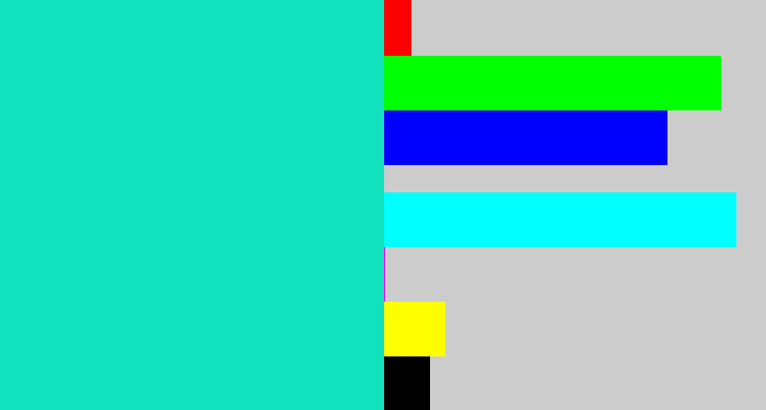 Hex color #12e1bd - aqua