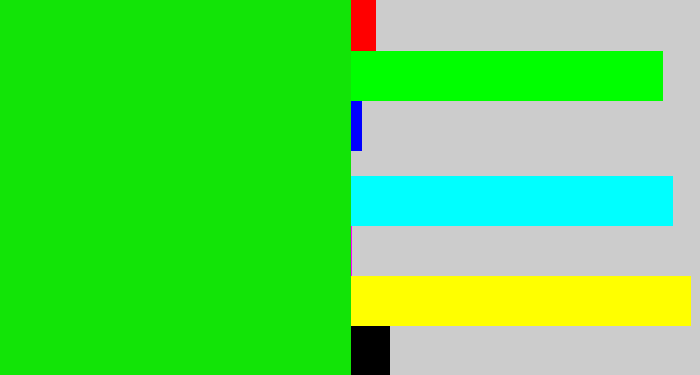 Hex color #12e407 - vibrant green