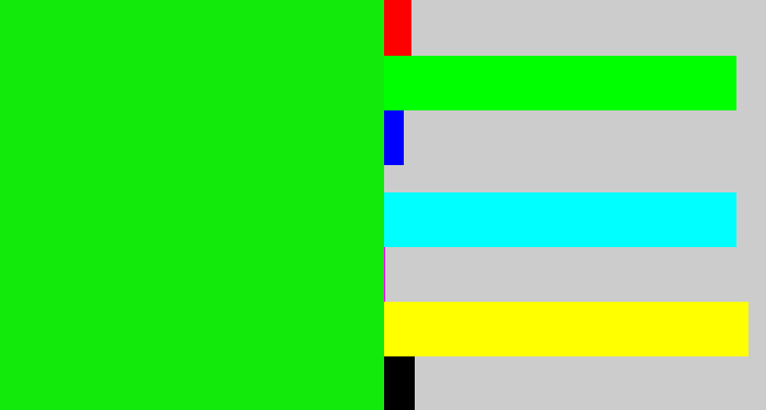 Hex color #12ea0c - vibrant green