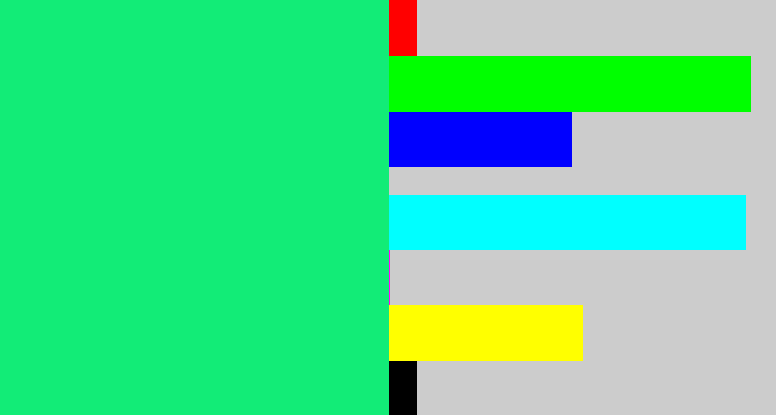 Hex color #12ec77 - minty green