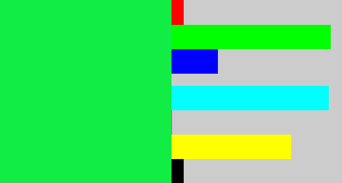 Hex color #12ed46 - bright light green