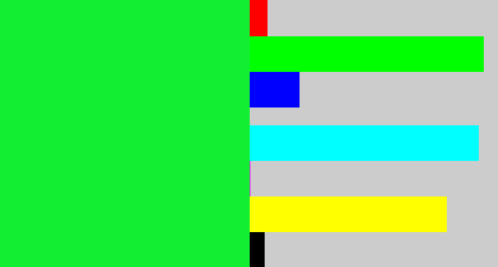Hex color #12ef33 - hot green