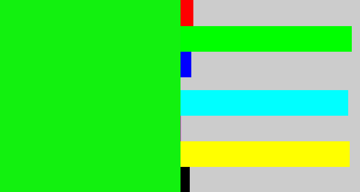 Hex color #12f10f - neon green