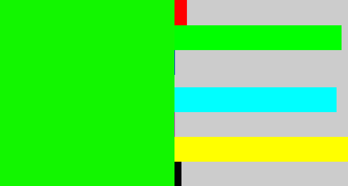 Hex color #12f600 - fluro green