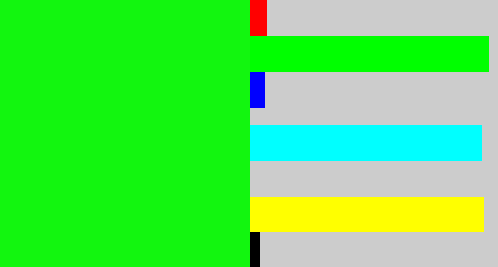 Hex color #12f60f - neon green
