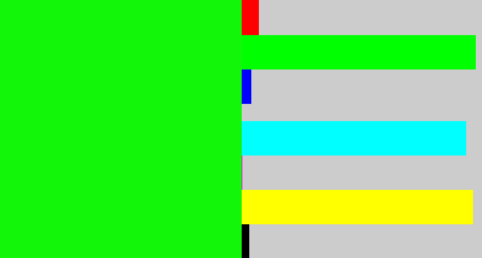 Hex color #12f709 - neon green