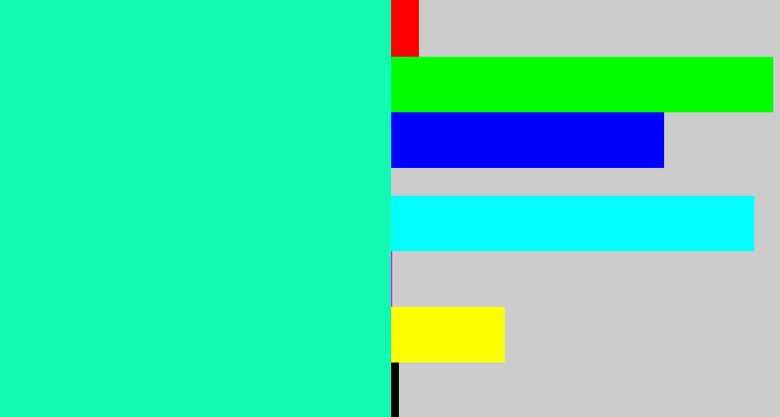 Hex color #12f9b2 - greenish turquoise