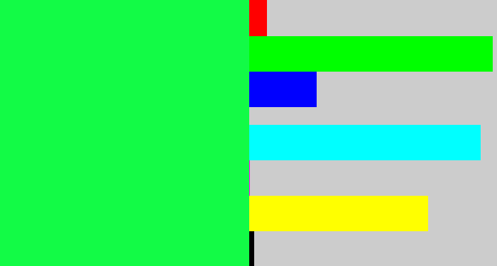 Hex color #12fb46 - bright light green