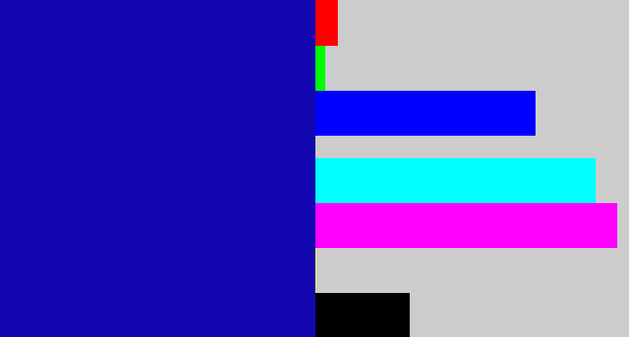 Hex color #1307b2 - ultramarine