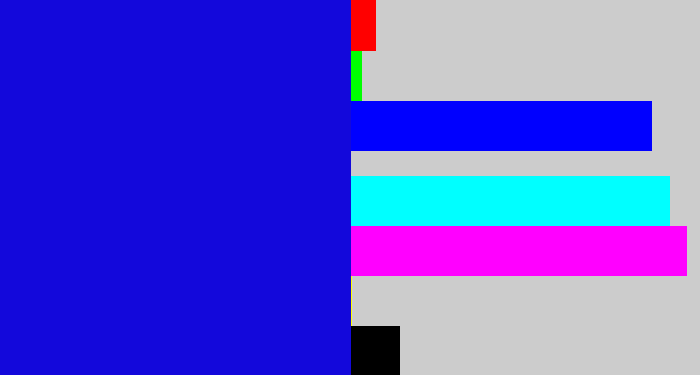 Hex color #1308db - ultramarine blue
