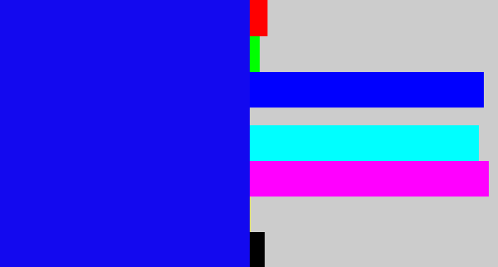 Hex color #1309ef - strong blue