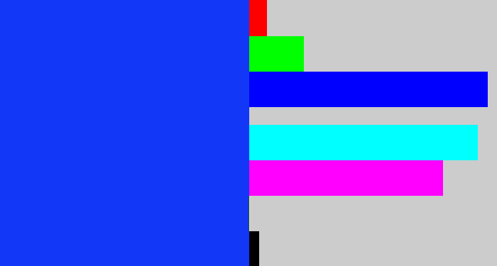 Hex color #1337f6 - vivid blue