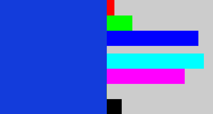 Hex color #133cdb - blue
