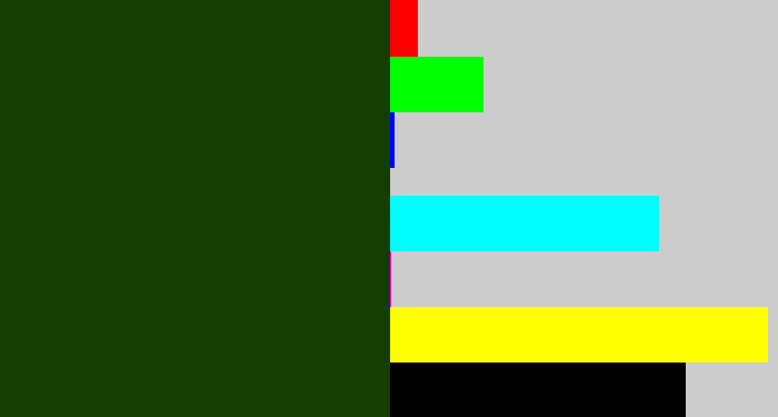 Hex color #133e02 - forrest green