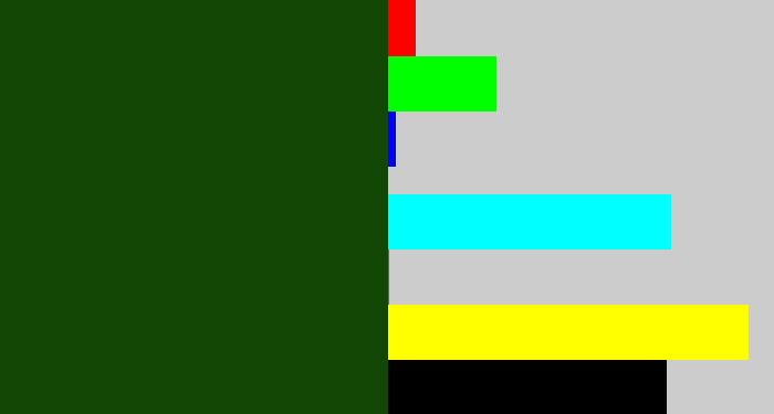 Hex color #134705 - forrest green