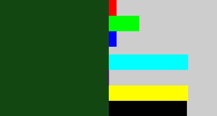 Hex color #134713 - forrest green