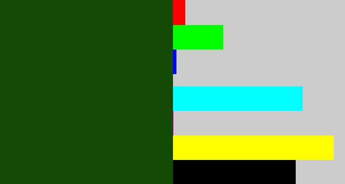 Hex color #134b05 - forrest green
