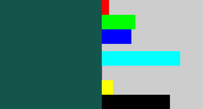 Hex color #13544b - dark blue green