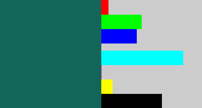 Hex color #13655a - dark green blue