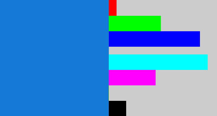 Hex color #137bd7 - water blue