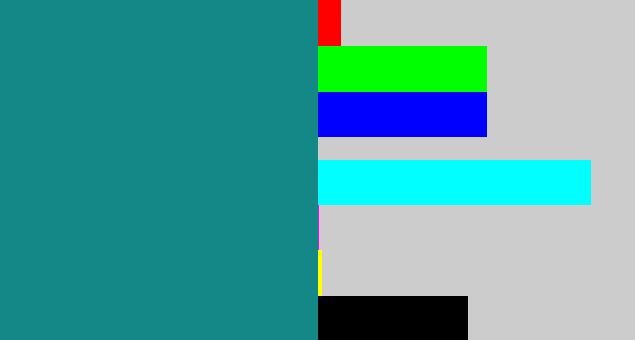 Hex color #138886 - greenish blue