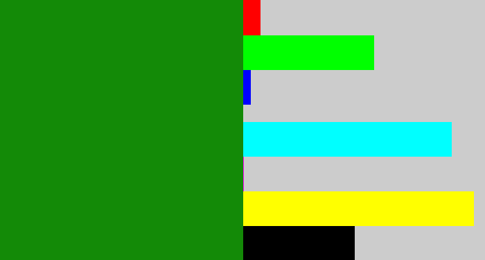 Hex color #138a07 - true green