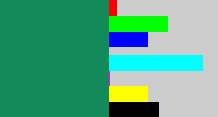 Hex color #138a5a - dark sea green