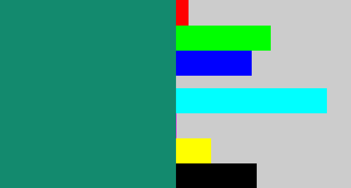 Hex color #138a6e - blue green