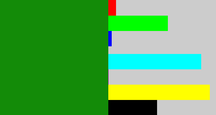 Hex color #138b08 - true green