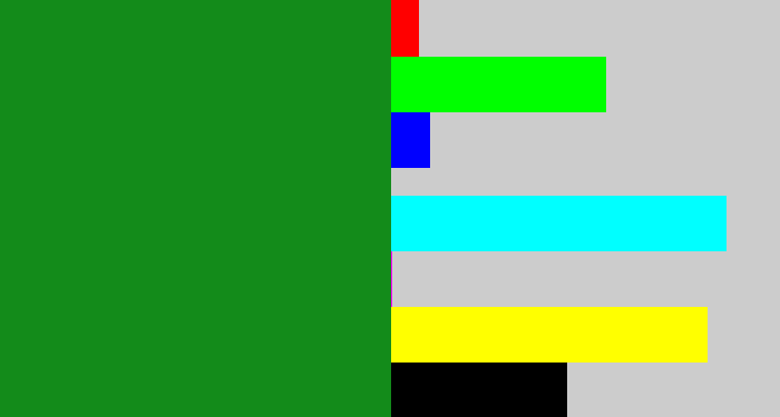 Hex color #138b1a - emerald green