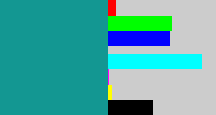 Hex color #139792 - blue/green