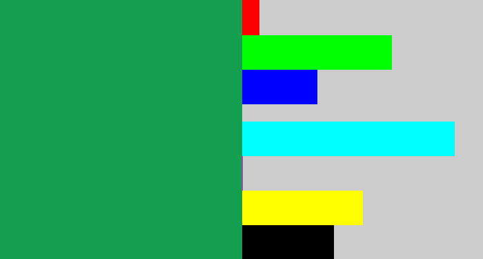 Hex color #139f4f - emerald