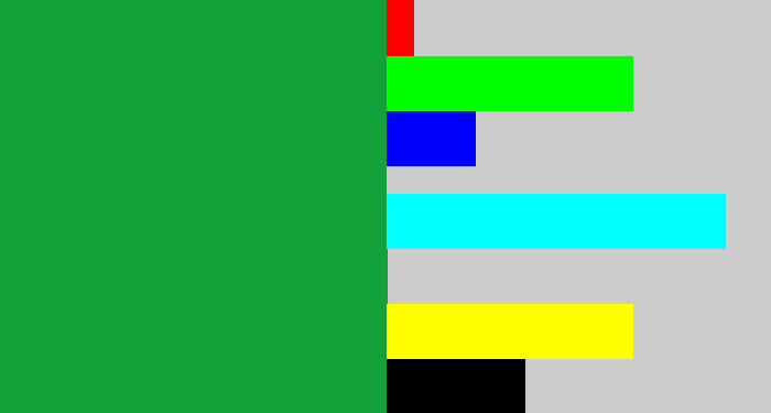 Hex color #13a23a - kelly green