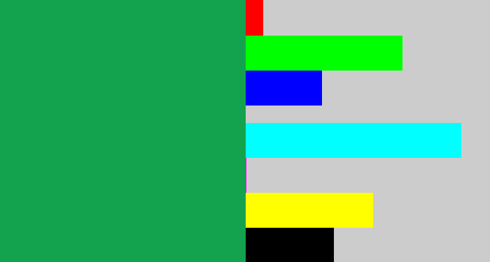 Hex color #13a34e - emerald