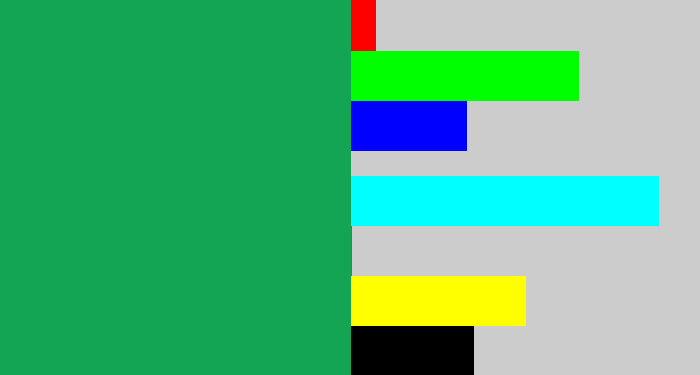 Hex color #13a553 - emerald