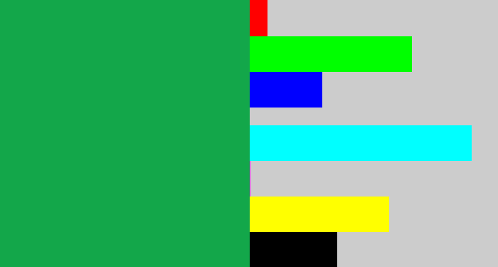 Hex color #13a74a - emerald