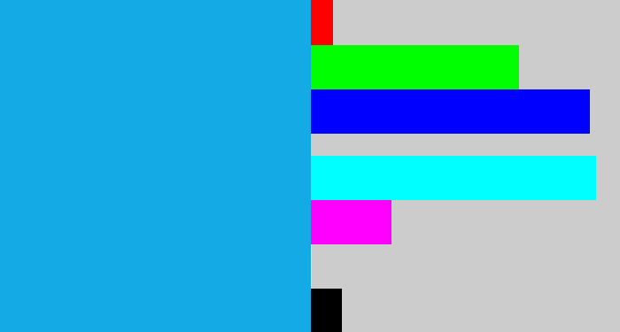 Hex color #13aae6 - azure