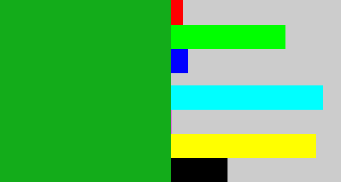 Hex color #13ac1a - green
