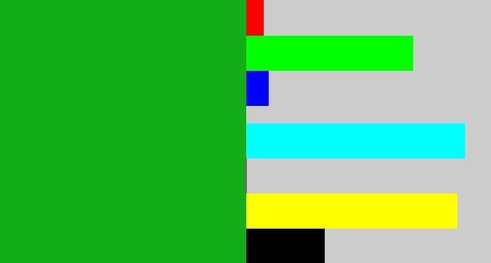 Hex color #13ad18 - green