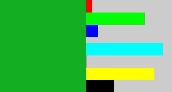 Hex color #13ad24 - green