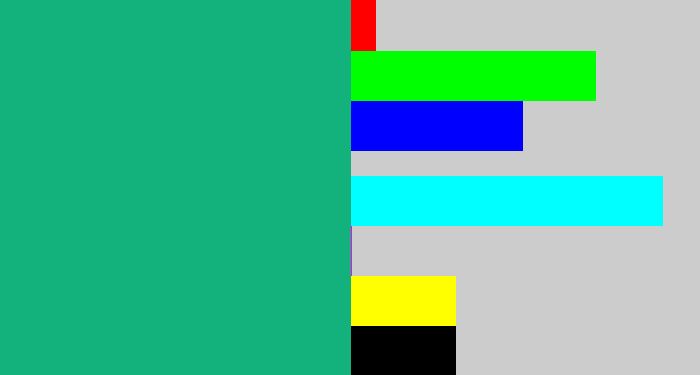 Hex color #13b27c - green teal