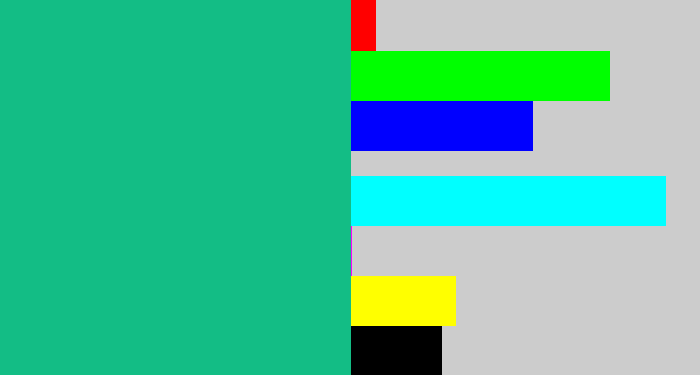 Hex color #13bd85 - green blue