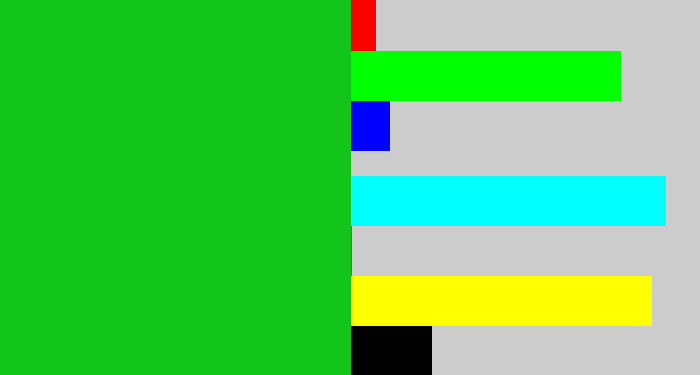 Hex color #13c41b - green