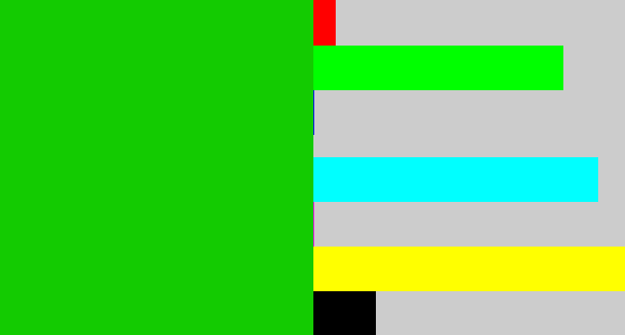 Hex color #13cb01 - vibrant green