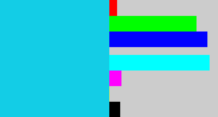 Hex color #13cde6 - aqua blue